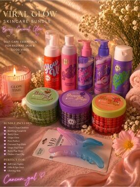 Viral Glow Skincare Bundle + Claw Clip 💕 Berry Coconut Spa Set
